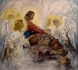 «... и се, Ангелы приступили и служили ему».  Евангелие от Матфея. Глава 4, 2016 Холст, акрил 100,0Х110,0 см
